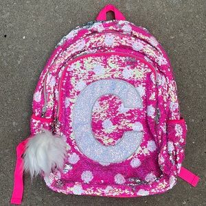 Justice flip Sequin letter “C” kids backpack